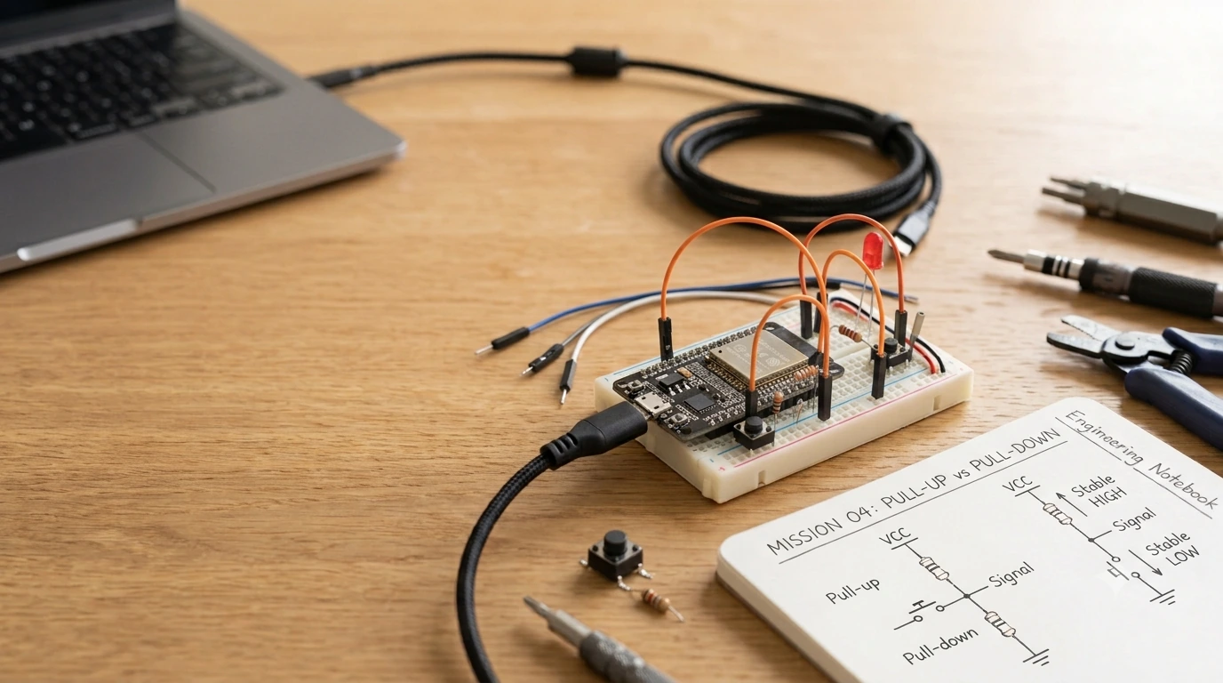 Button Controls LED with ESP32 guide illustration