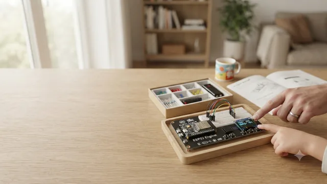 ESP32 starter kit arranged for parent-guided learning
