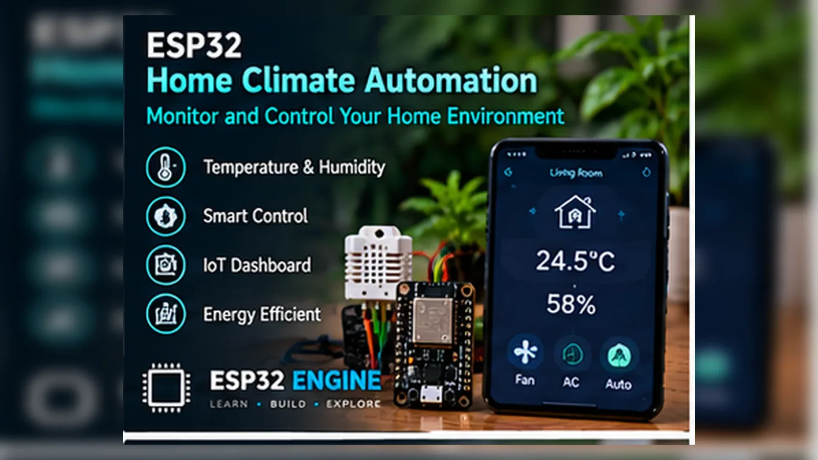 ESP32 home climate automation prototype with environmental sensor, relay module, and display