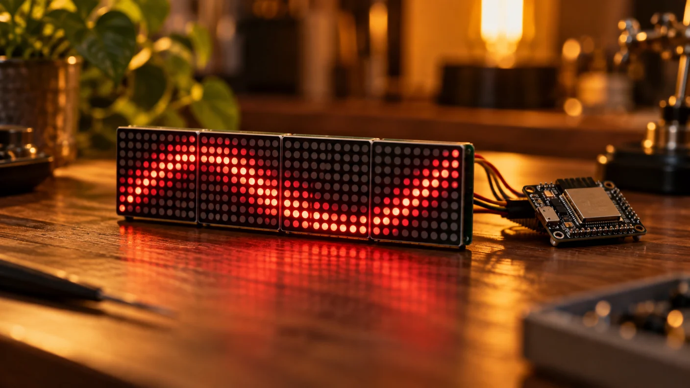 Generated illustration of an LED matrix; use the tutorial for MAX7219 wiring