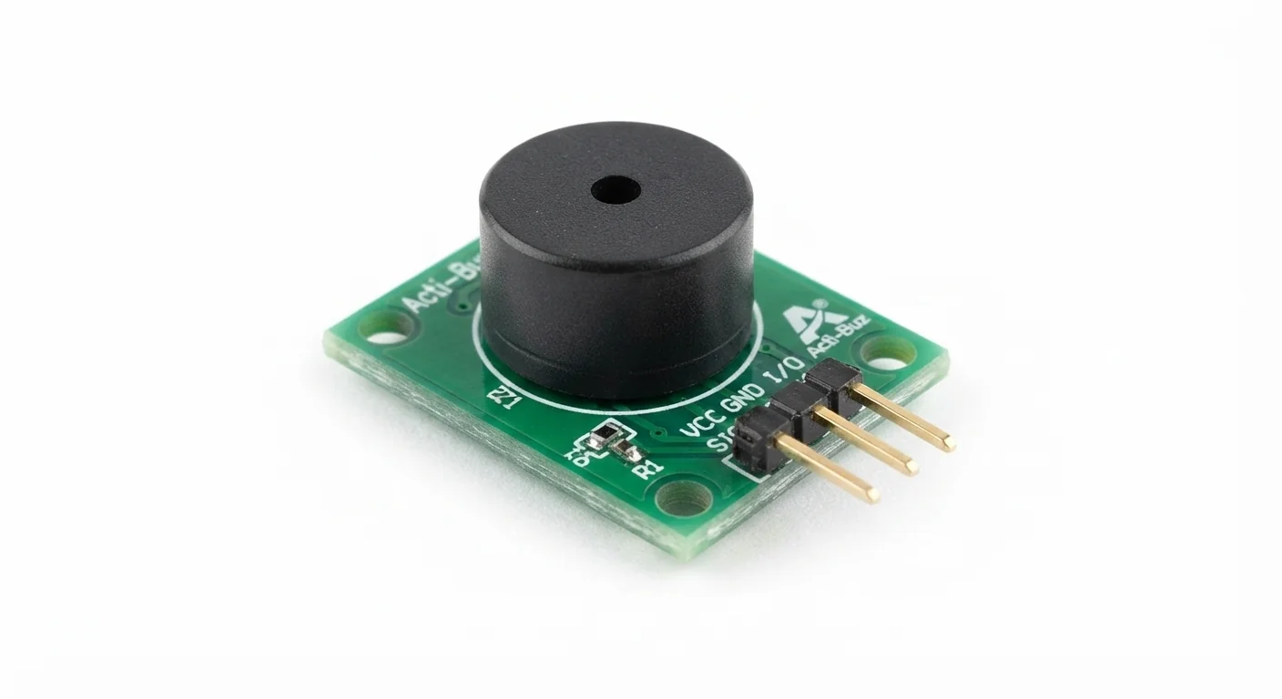 Product-style illustration of Active Buzzer Module; not a verified physical pin layout