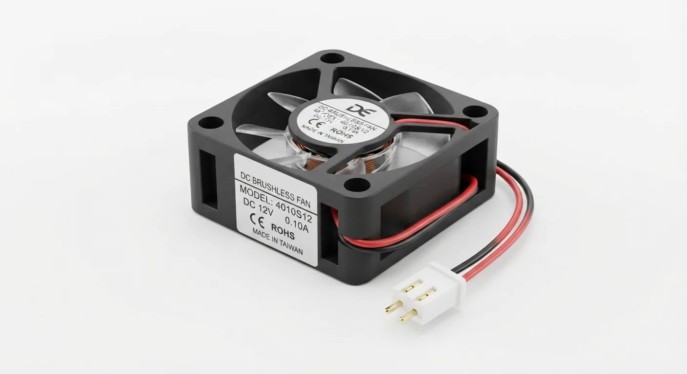 Product-style illustration of DC Brushless Fan; not a verified physical pin layout