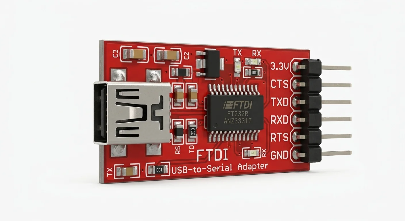 Product-style illustration of FT232R Serial Adapter; not a verified physical pin layout