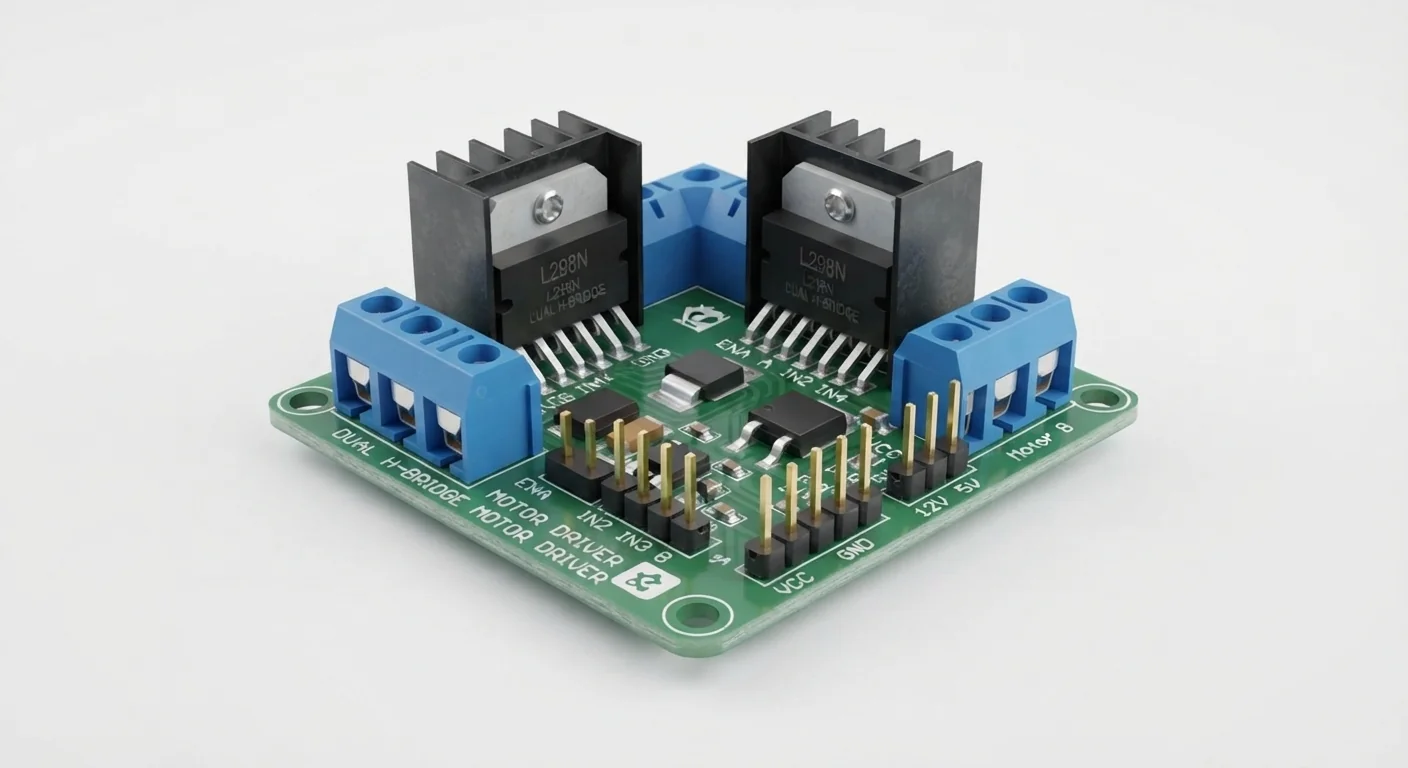 Product-style illustration of L298N Motor Driver; not a verified part or physical pin layout