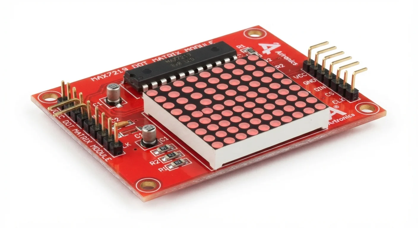 Product-style illustration of MAX7219 LED Matrix; not a verified module pinout