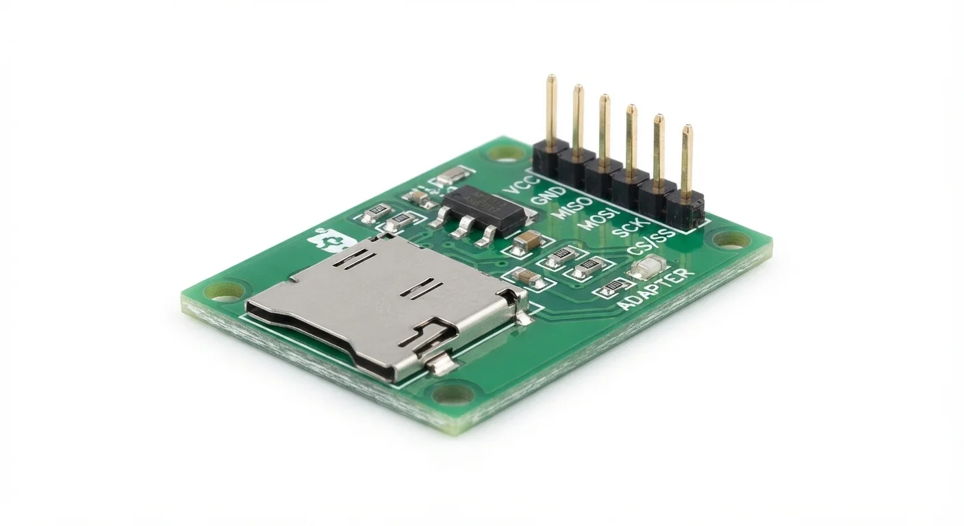 Product-style illustration of microSD SPI Module; not a verified physical pin layout