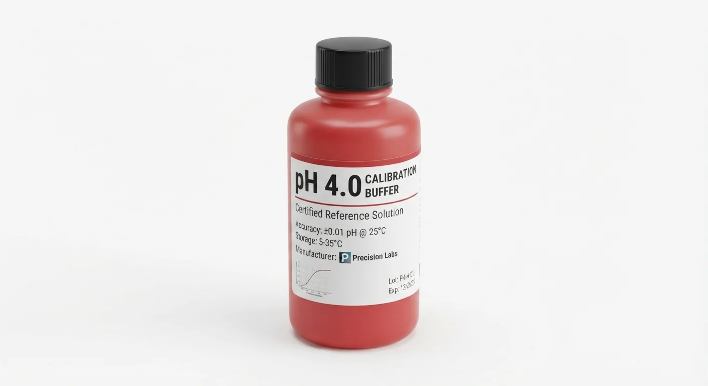 Product-style illustration of pH 4 Calibration Buffer; not a verified physical pin layout