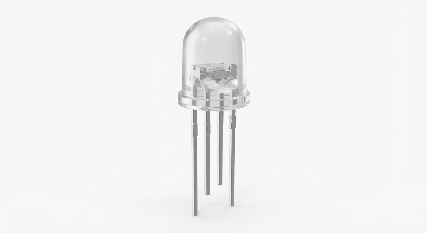 Product-style illustration of Four-Lead RGB LED; not a verified part or physical pin layout