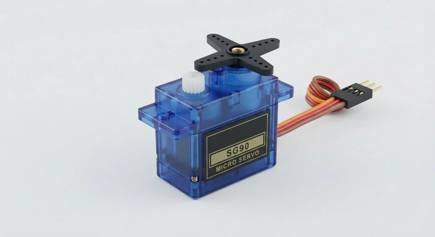 Product-style illustration of SG90 Micro Servo; not a verified module pinout